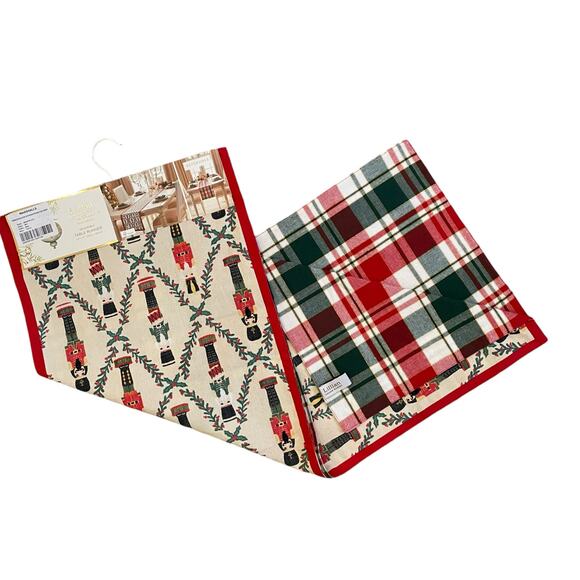 Lillian August Christmas Nutcracker Reversible Table Runner 14x72 Holiday Plaid - Picture 2 of 10